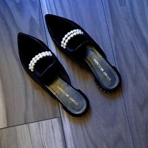 Stuart Weitzman black velvet flats with pearls, size 9 1/2 medium